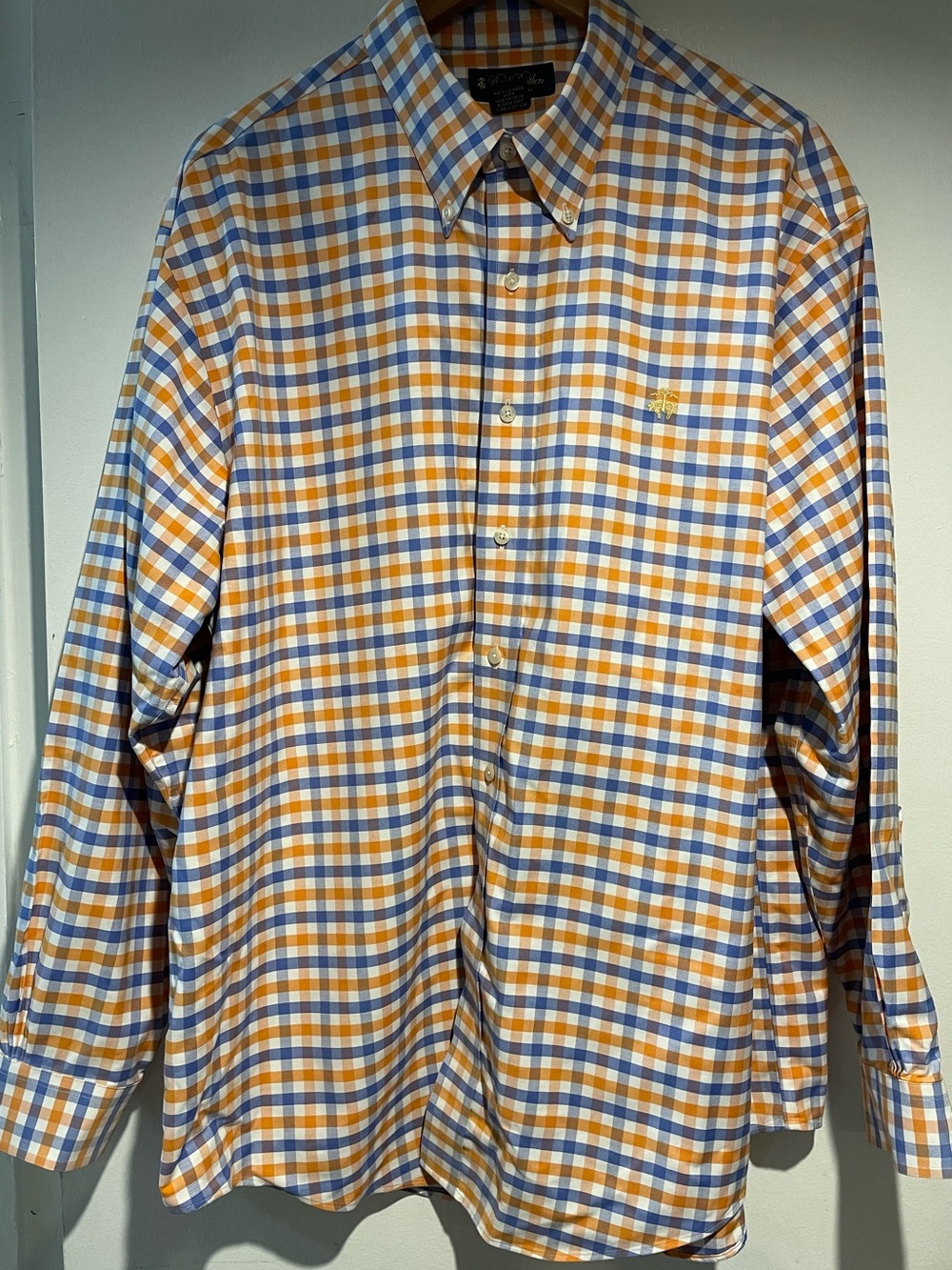 Brooks Brothers Orange and Blue Plaid Button-Down Shirt